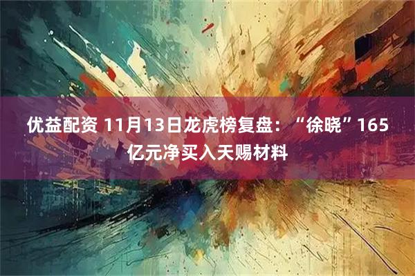 优益配资 11月13日龙虎榜复盘：“徐晓”165亿元净买入天赐材料